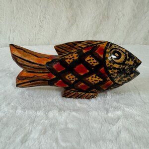 Hand-Carved Wooden Fish Sculpture  Quirky Painted Tropical Decor Piece Folk Art